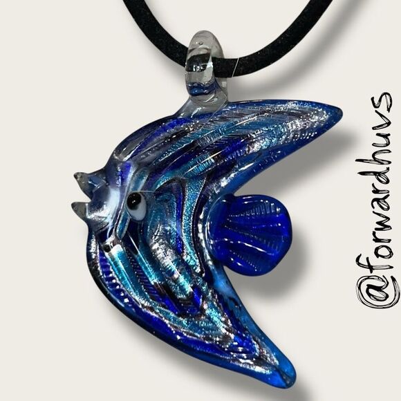 Murano Style Glass Angelfish Pendant – Handmade Dichroic Jewelry - Picture 5 of 9